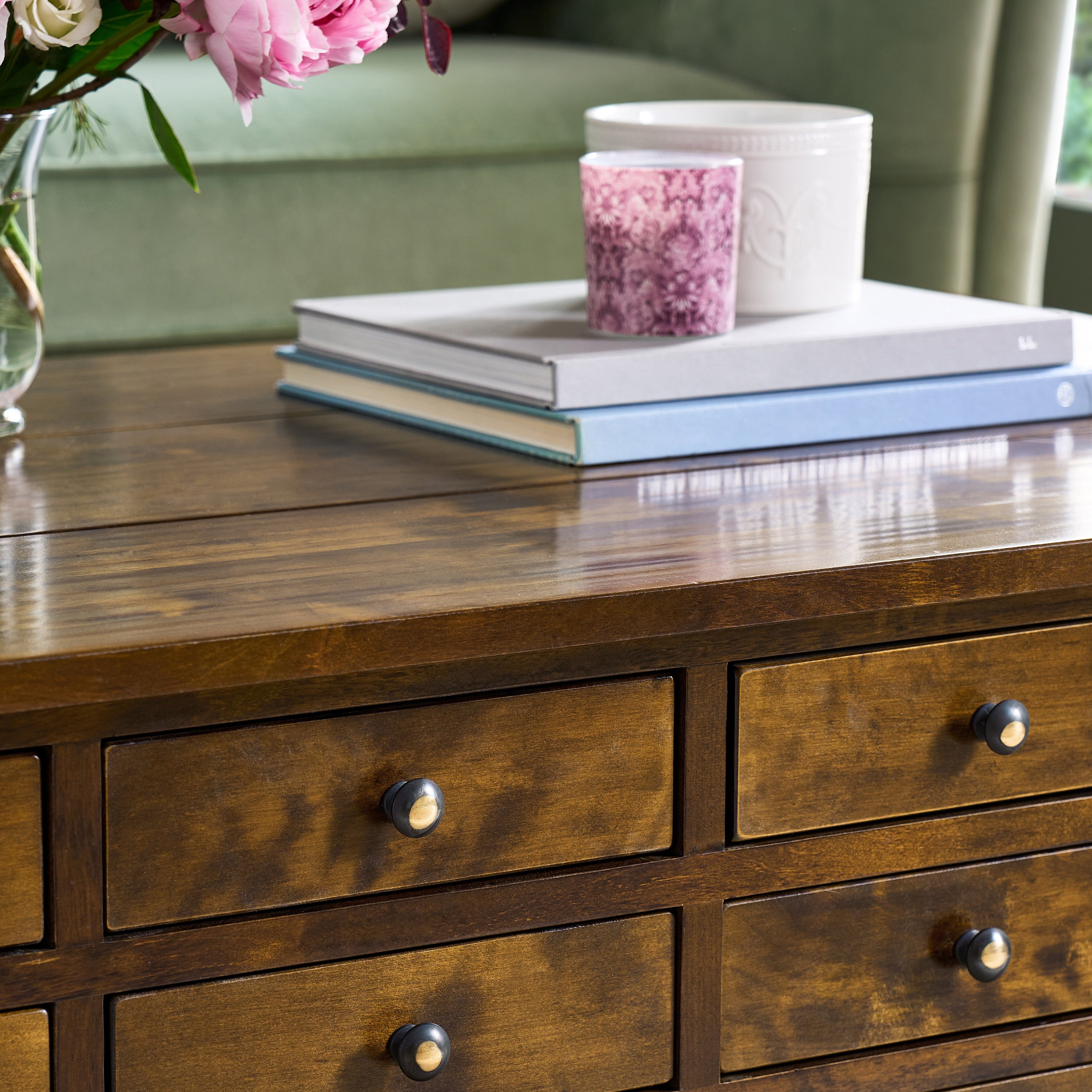 LAURA ASHLEY Garrat | 12-Drawer Coffee Table | Dark Chestnut | Birch