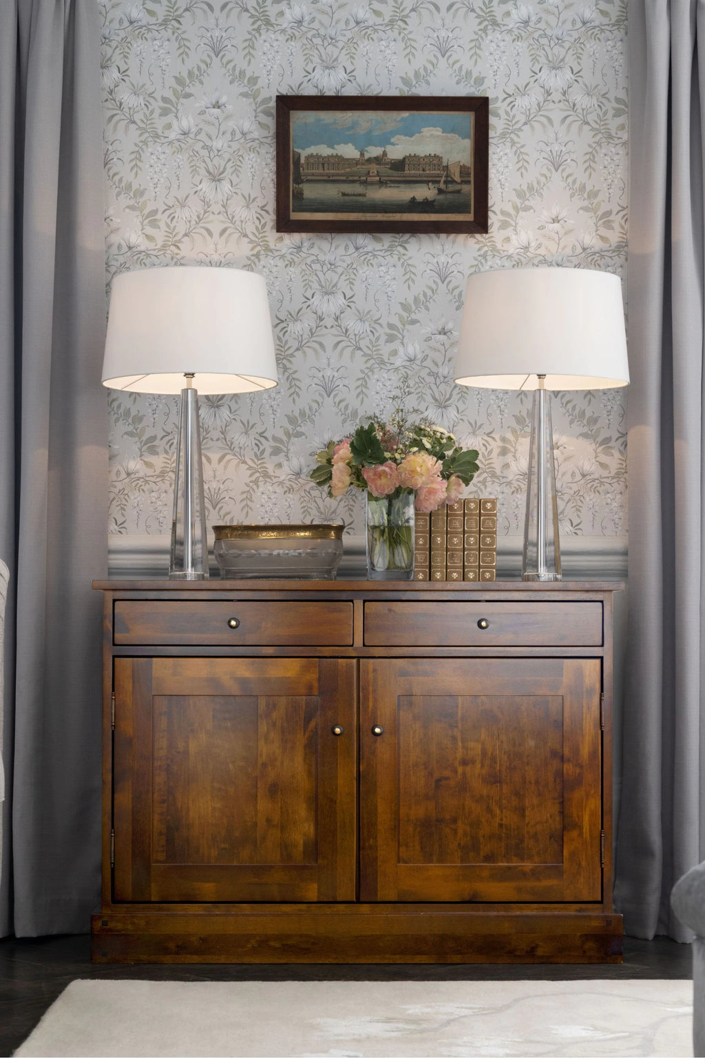 LAURA ASHLEY Garrat 2-Door 2-Drawer Dark Chestnut Sideboard in Solid Birch