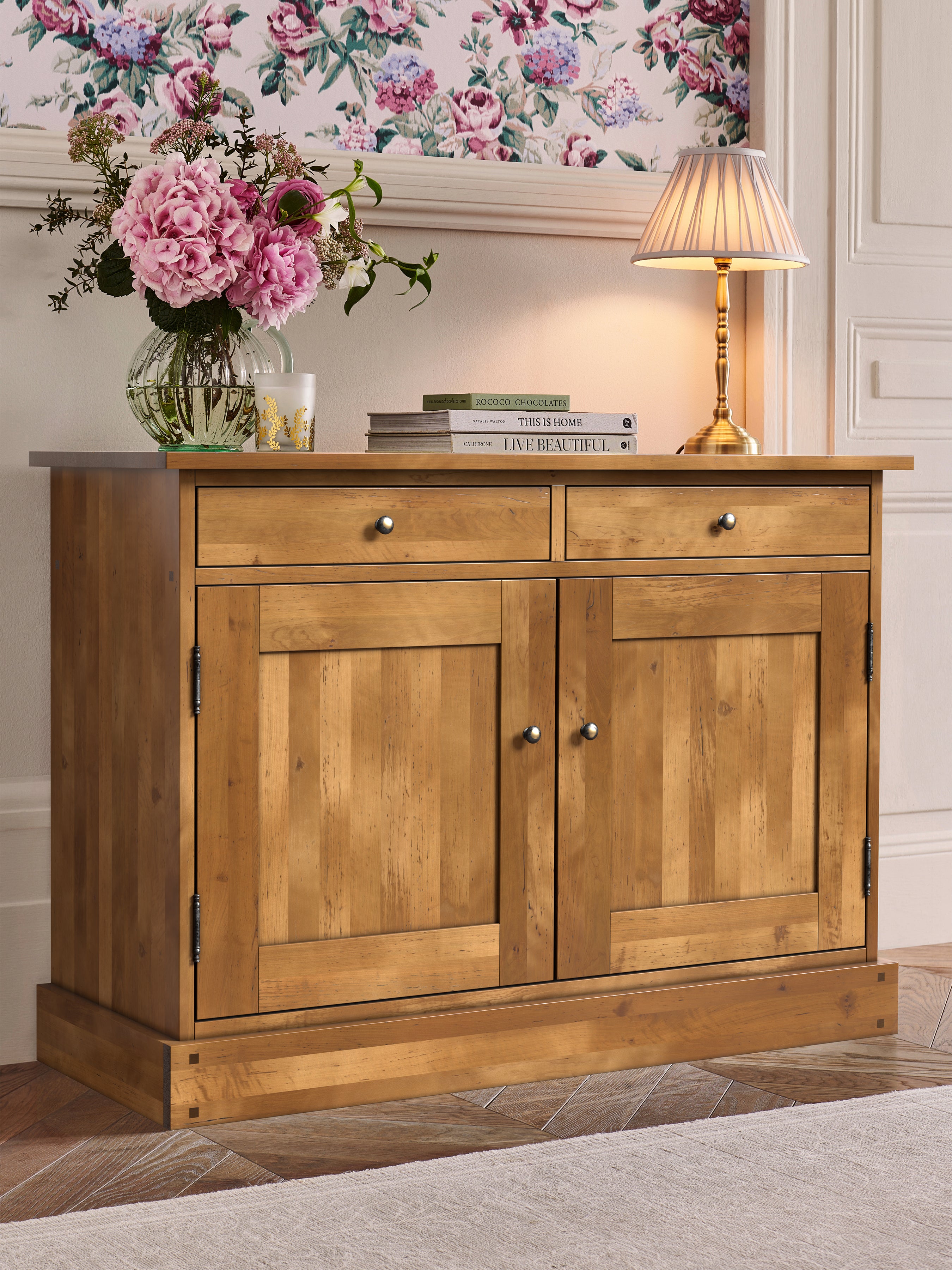 LAURA ASHLEY Garrat 2-Door 2-Drawer Honey Sideboard in Solid Birch