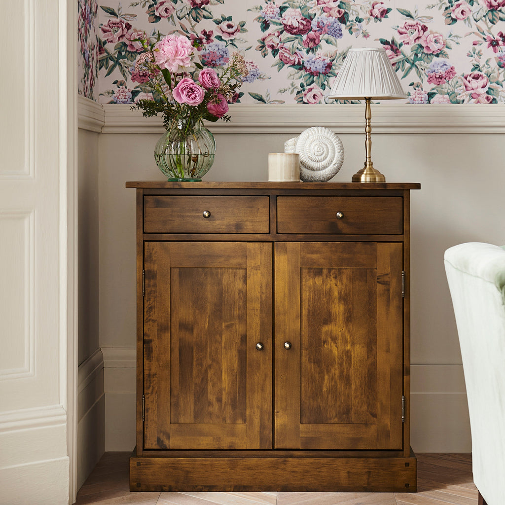 LAURA ASHLEY Garrat 2-Door 2-Drawer Narrow Sideboard, Dark Chestnut, Solid Birch, 95 x 90 x 43 cm