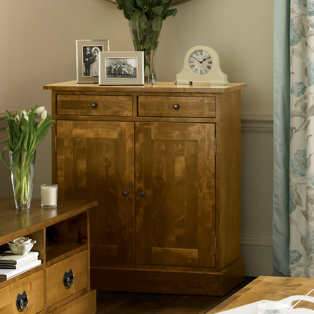 LAURA ASHLEY Garrat 2-Door 2-Drawer Narrow Sideboard, Honey, Solid Birch, 95 x 90 x 43 cm