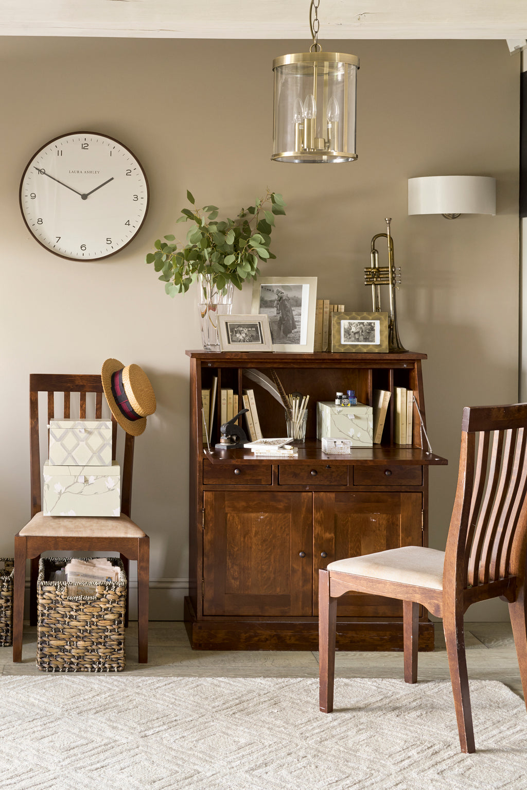 LAURA ASHLEY Garrat 2-Door 3-Drawer Dark Chestnut Bureau Desk in Solid Birch
