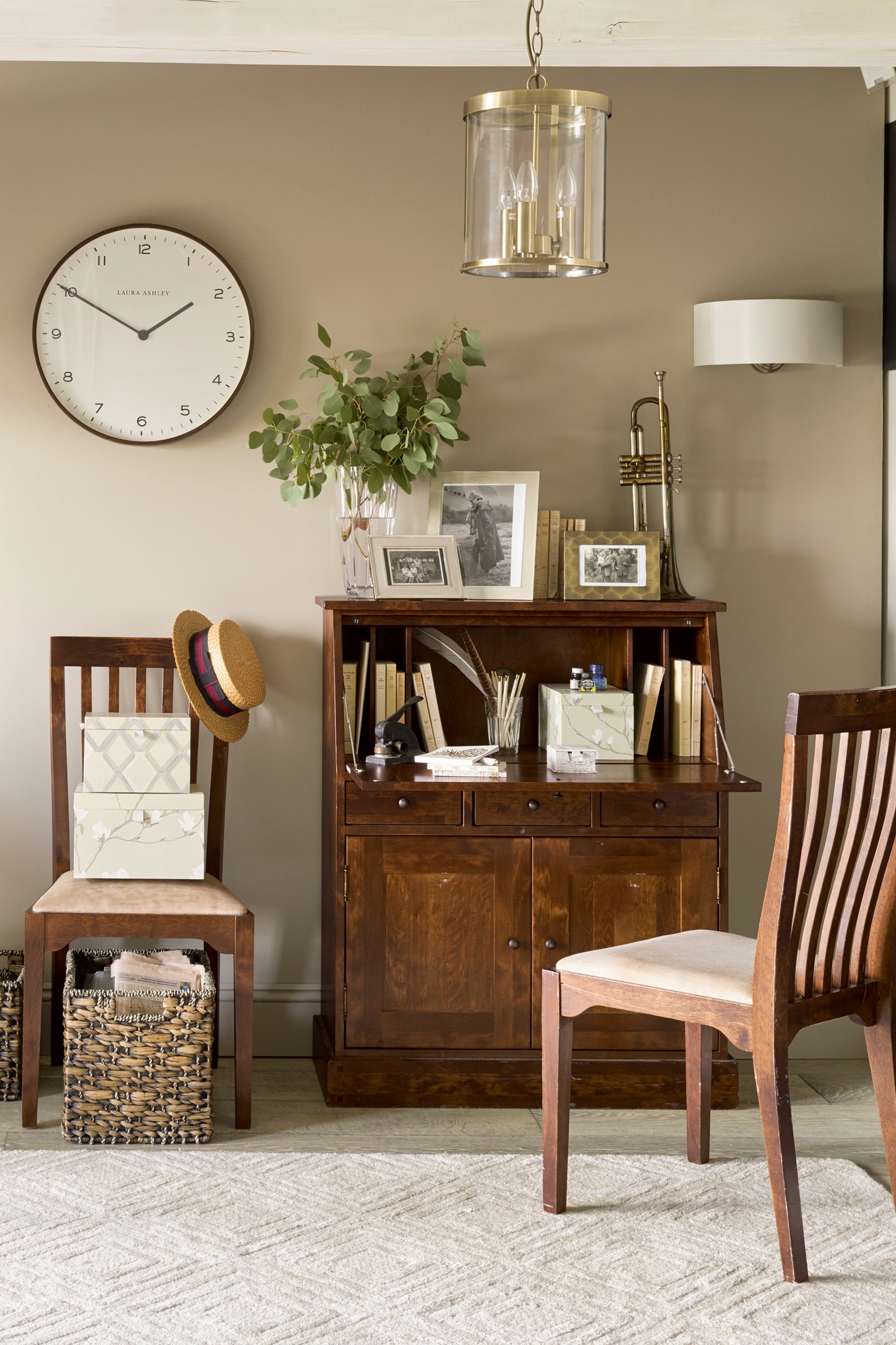 LAURA ASHLEY Garrat 2-Door 3-Drawer Dark Chestnut Bureau Desk in Solid Birch