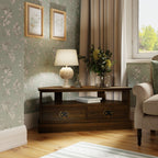 LAURA ASHLEY Garrat 2-Drawer Dark Chestnut Corner TV Unit in Solid Birch