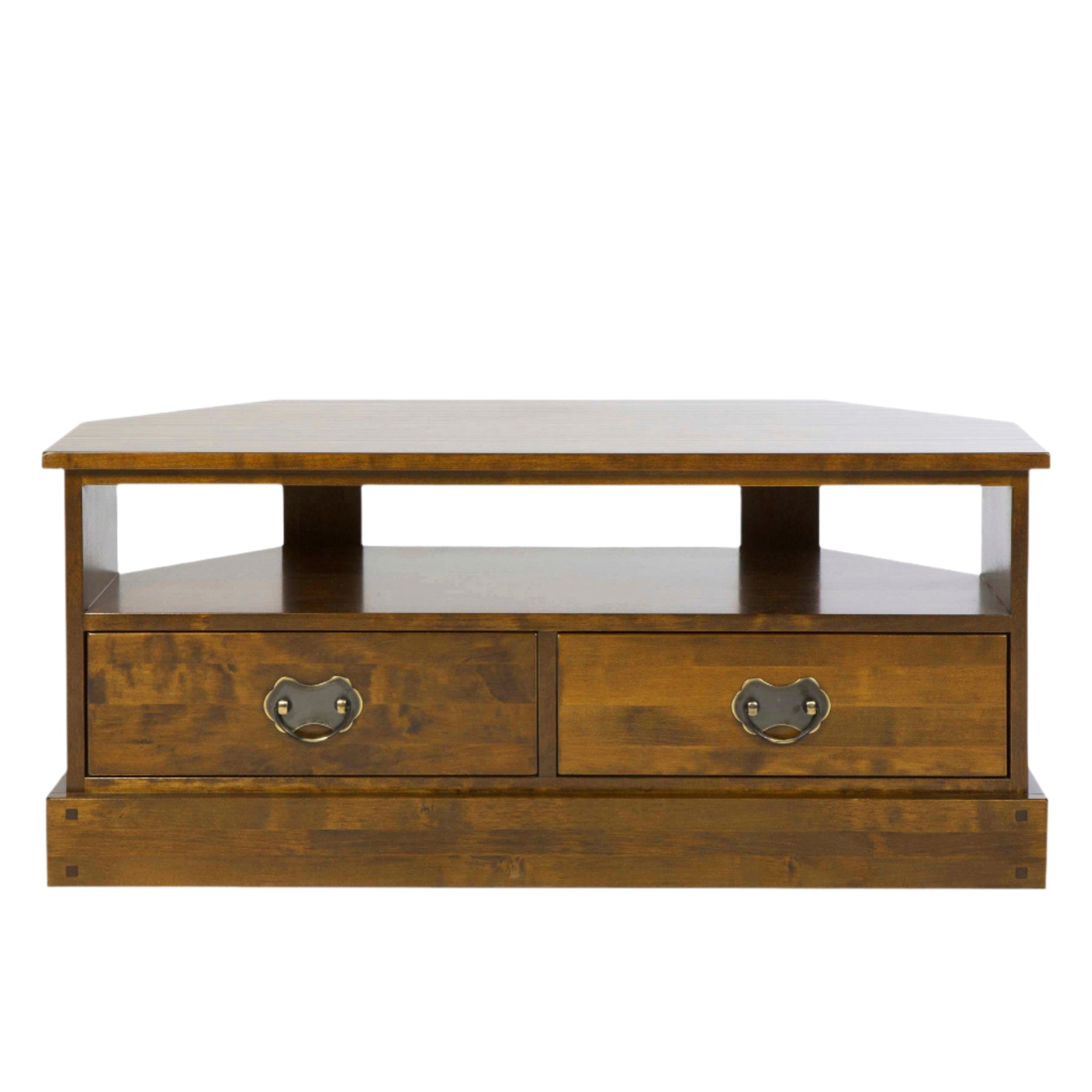 LAURA ASHLEY Garrat 2-Drawer Dark Chestnut Corner TV Unit in Solid Birch