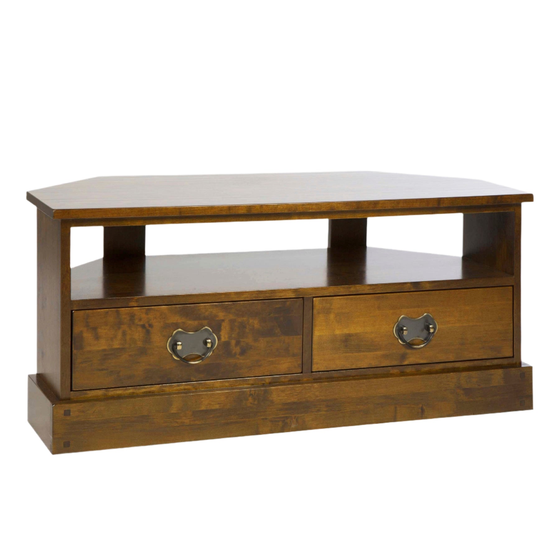 LAURA ASHLEY Garrat 2-Drawer Dark Chestnut Corner TV Unit in Solid Birch