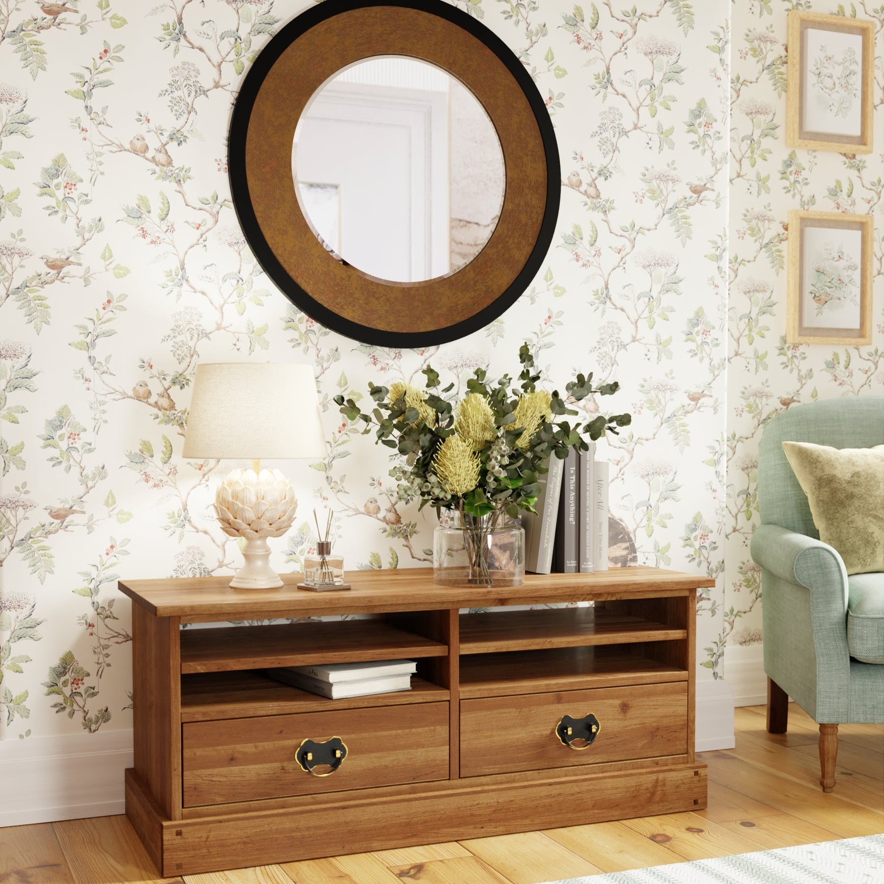 LAURA ASHLEY Garrat | 2-Drawer Oak TV Unit | Honey