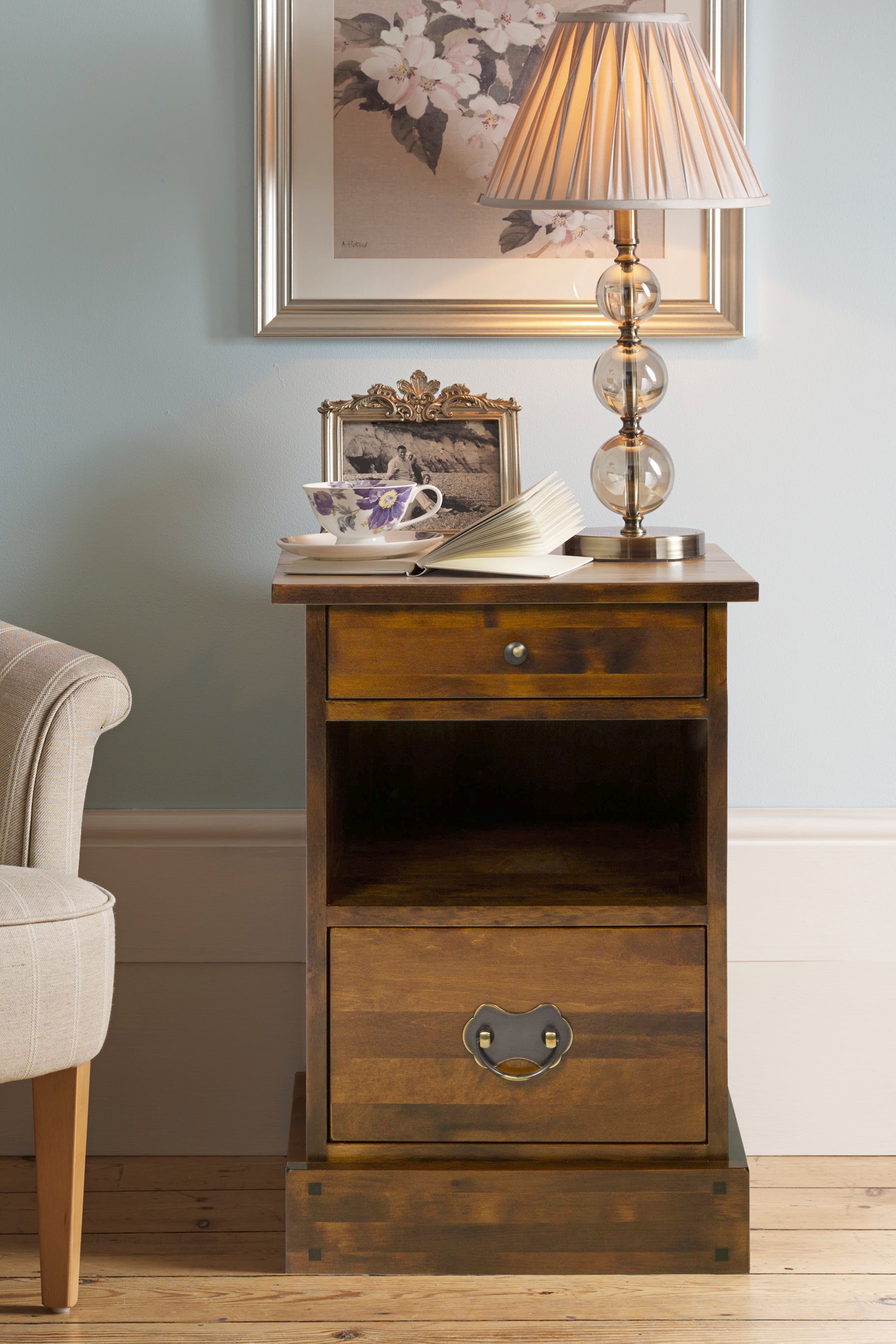 LAURA ASHLEY Garrat | 2-Drawer Side Table | Dark Chestnut | Birch