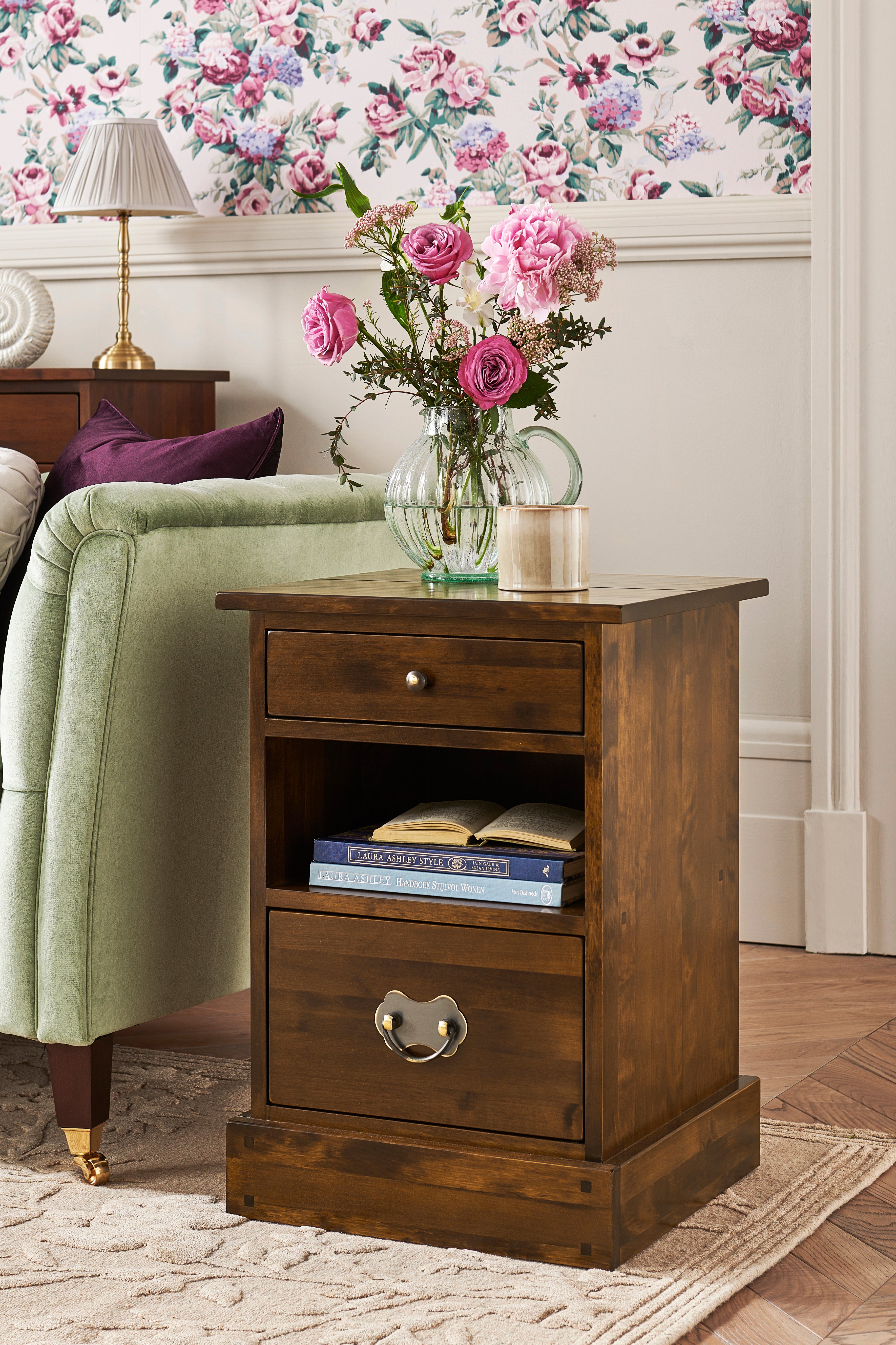 LAURA ASHLEY Garrat | 2-Drawer Side Table | Dark Chestnut | Birch