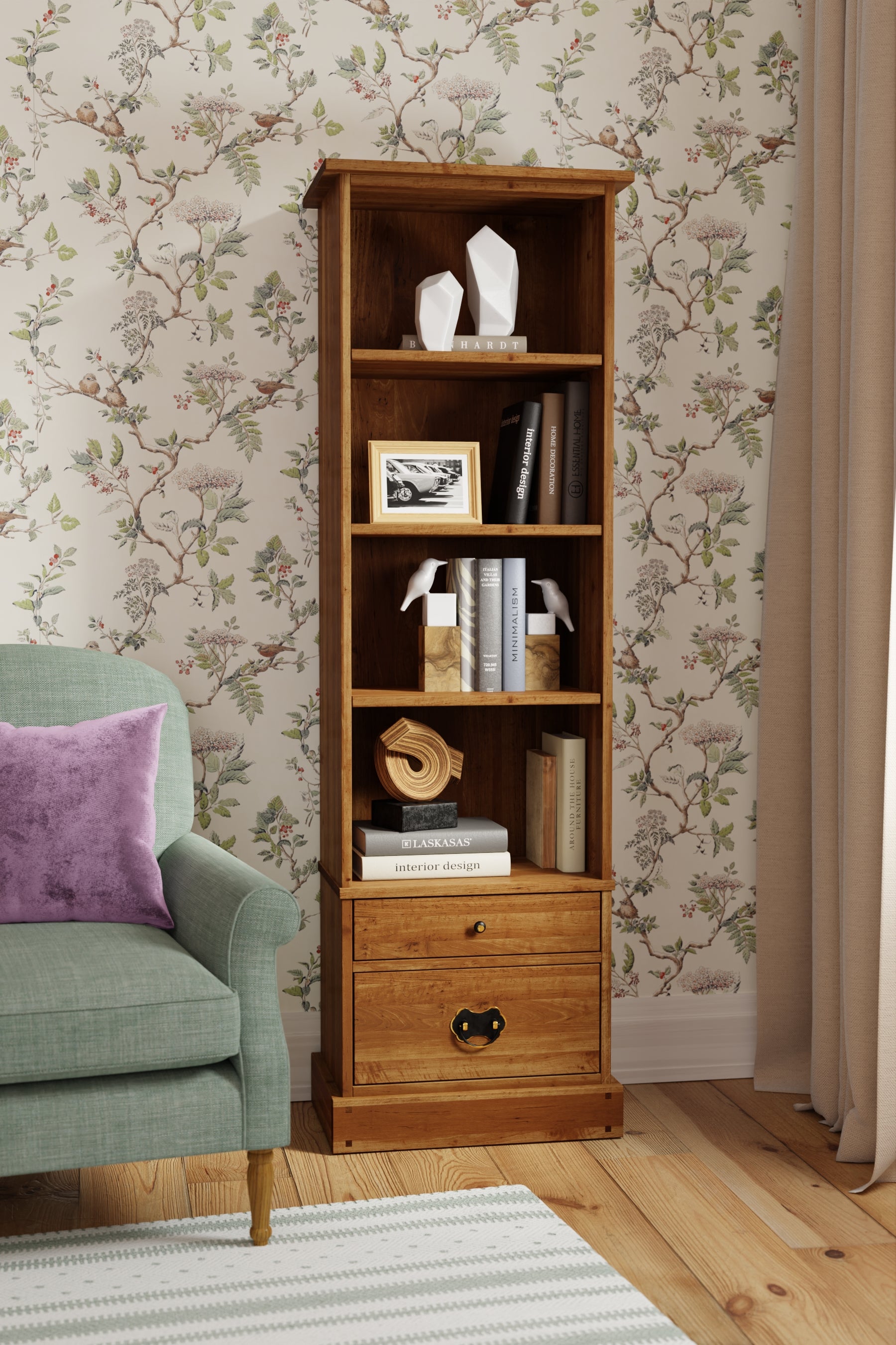 LAURA ASHLEY Garrat | 2-Drawer Single Bookcase | Honey | Birch