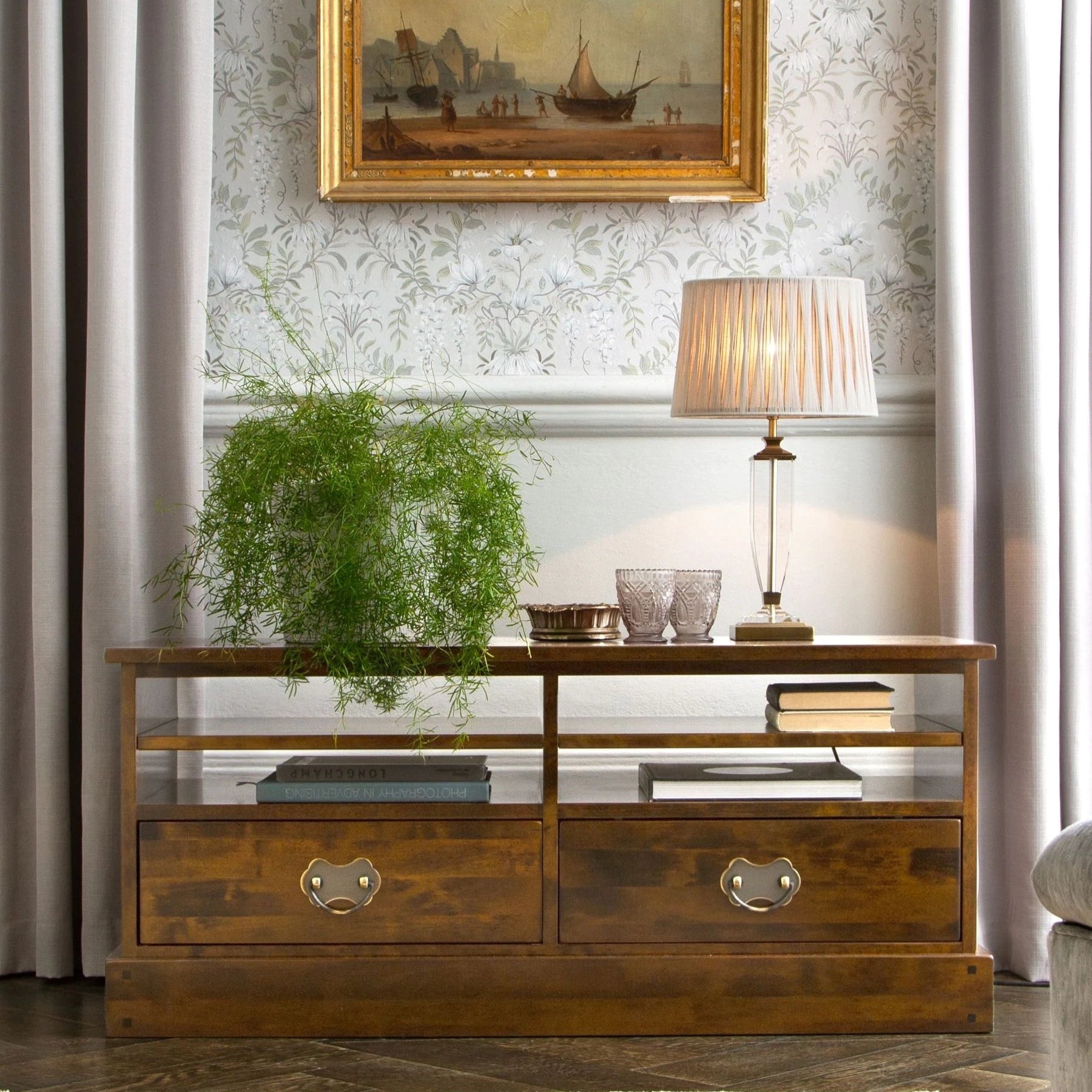 LAURA ASHLEY Garrat | 2-Drawer TV Unit | Dark Chestnut | Birch