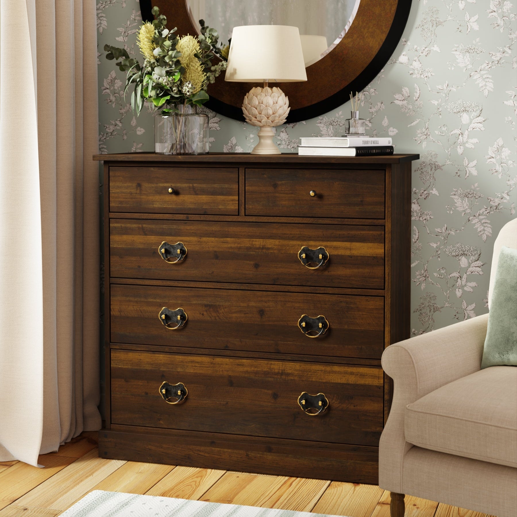 LAURA ASHLEY Garrat | 2+3-Drawer Chest of Drawers | Dark Chestnut | Birch