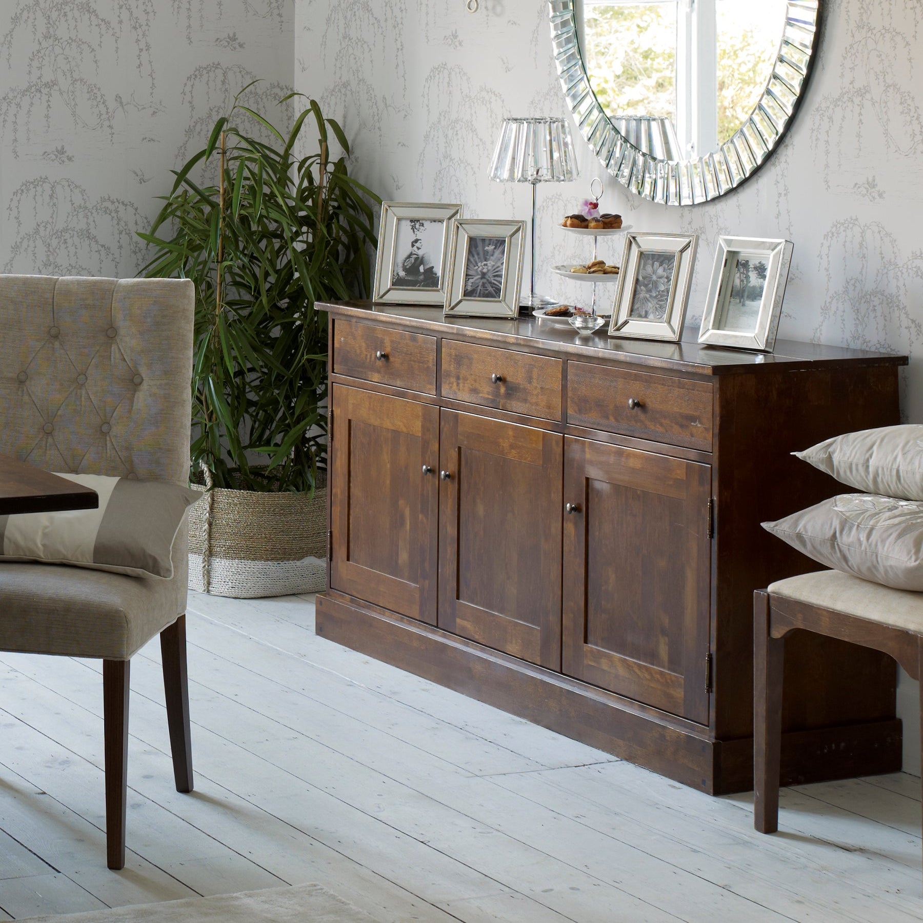 LAURA ASHLEY Garrat | 3-Door 3-Drawer Sideboard | Dark Chestnut | Birch