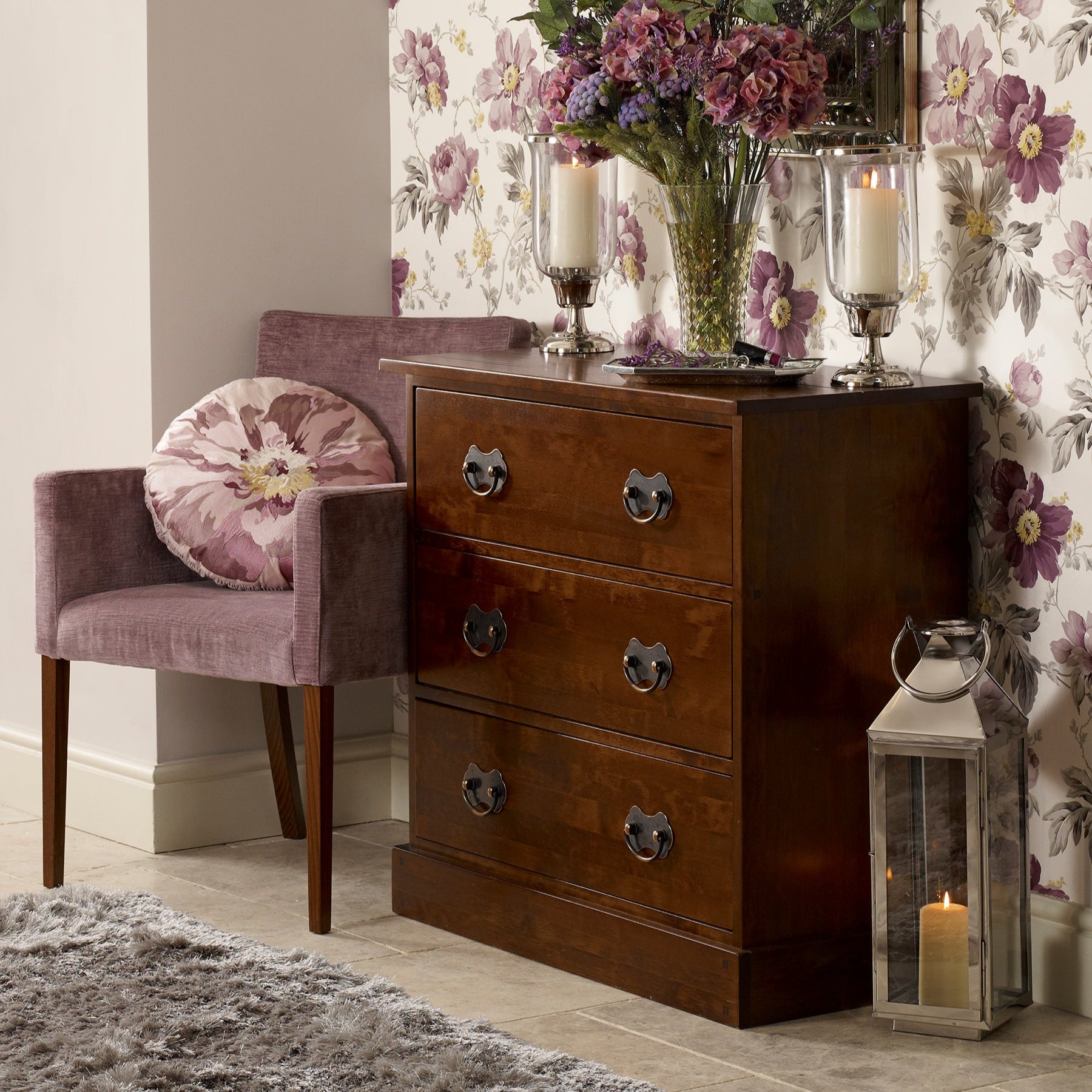 LAURA ASHLEY Garrat | 3-Drawer Chest of Drawers | Dark Chestnut | Birch