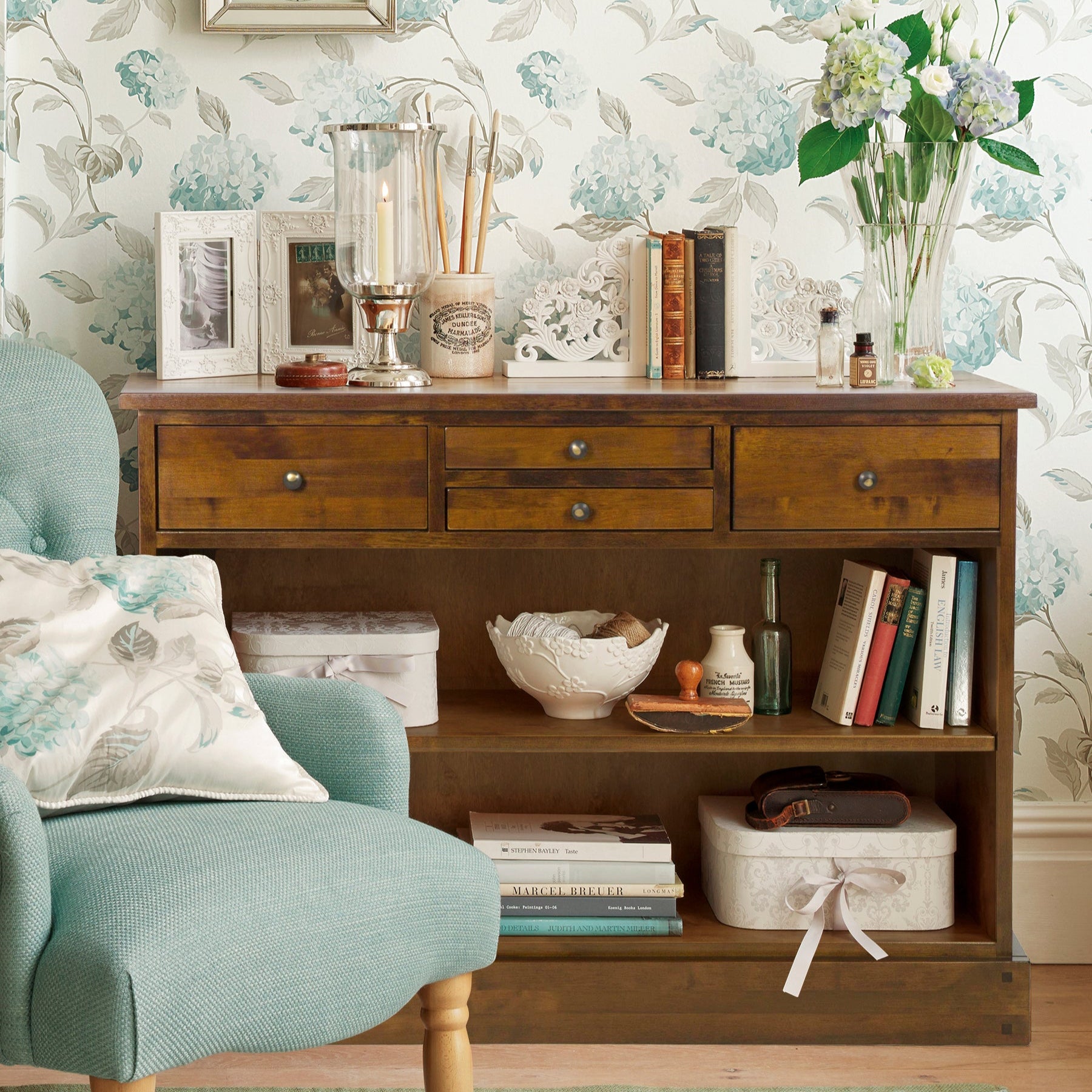 LAURA ASHLEY Garrat | 4-Drawer Console Table | Dark Chestnut | Birch