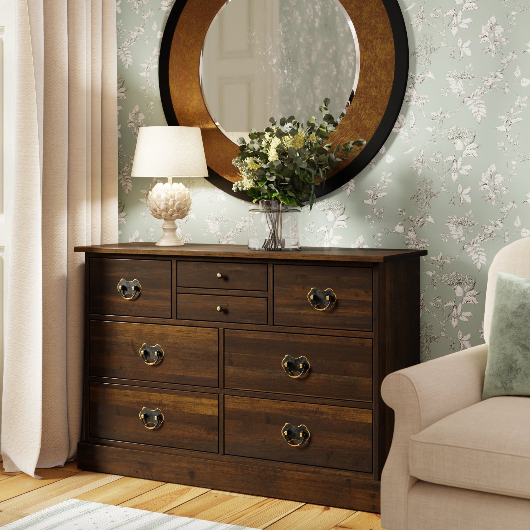 LAURA ASHLEY Garrat | 4+4 Drawer Chest of Drawers | Dark Chestnut | Birch