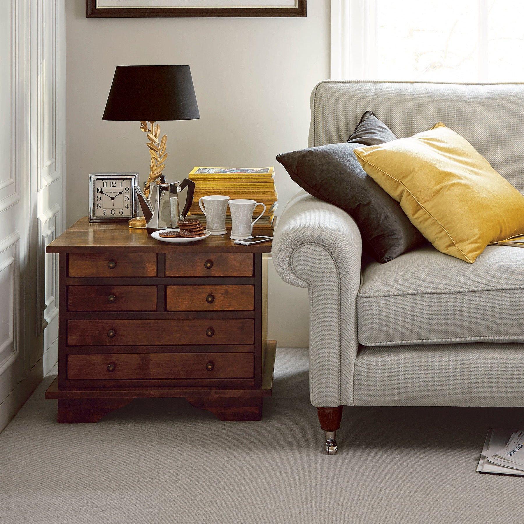 LAURA ASHLEY Garrat | 6-Drawer Side Table | Dark Chestnut | Birch