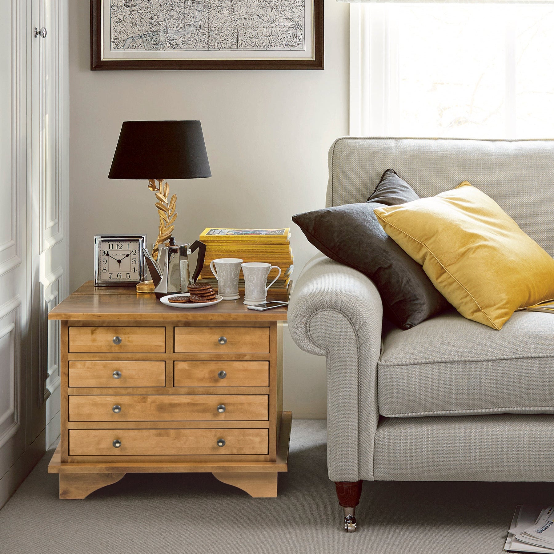 LAURA ASHLEY Garrat | 6-Drawer Side Table | Honey | Birch