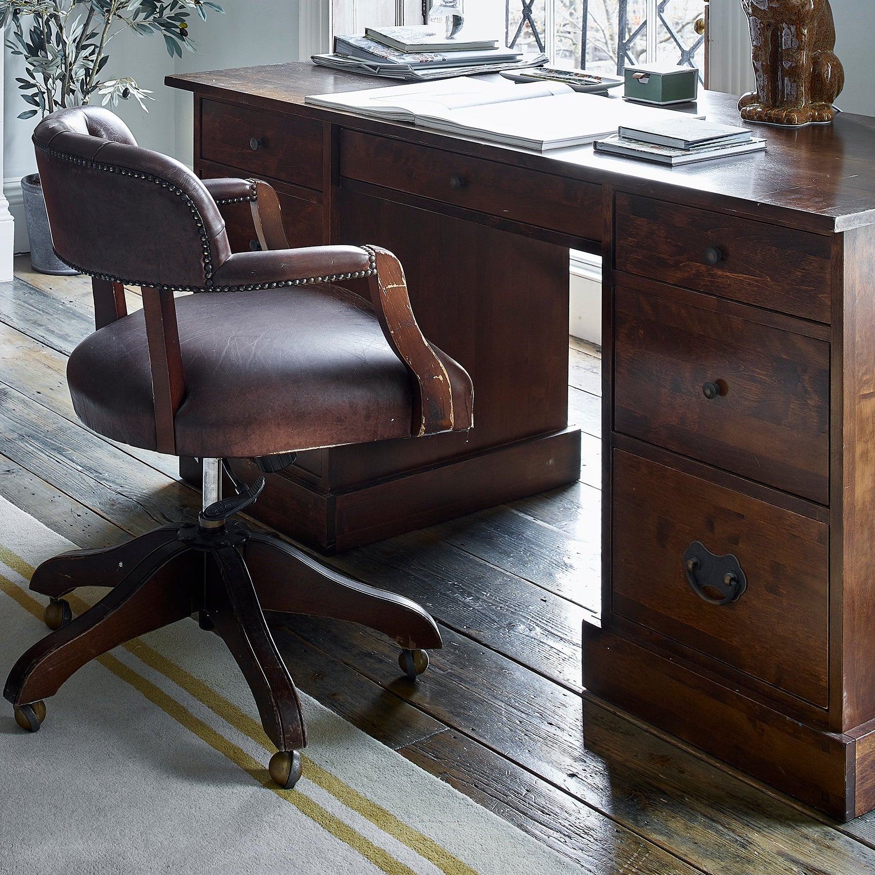 LAURA ASHLEY Garrat | 7-Drawer Desk | Dark Chestnut | Birch