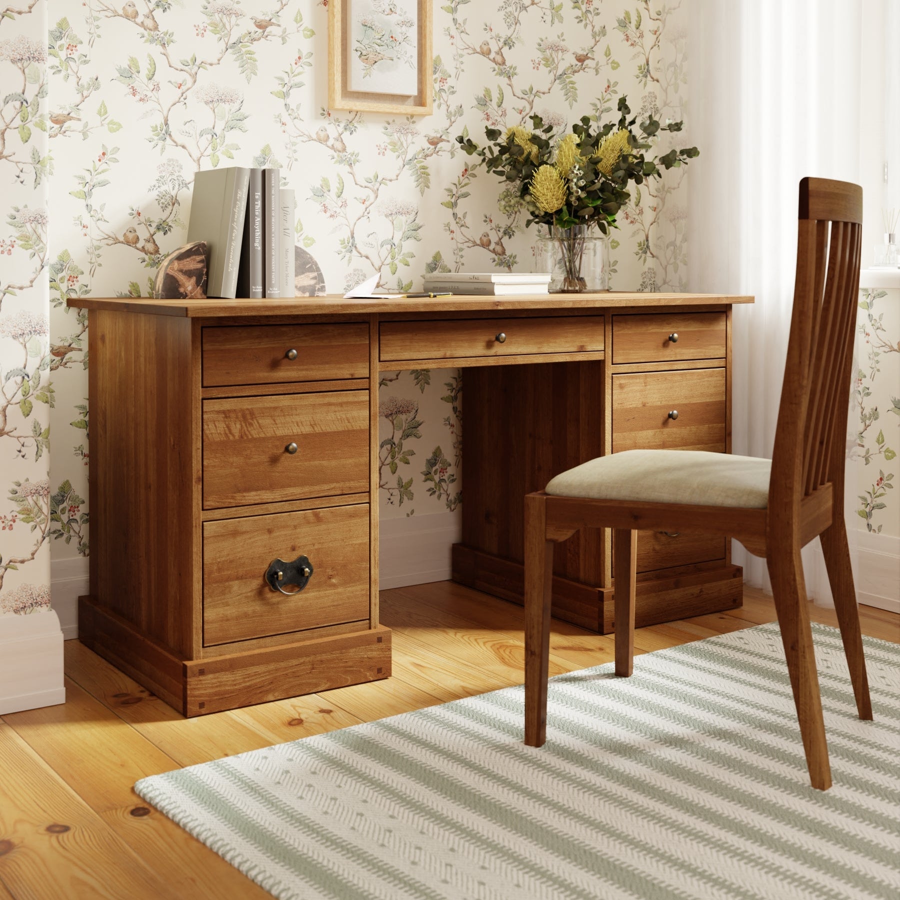 LAURA ASHLEY Garrat | 7-Drawer Desk | Honey | Birch