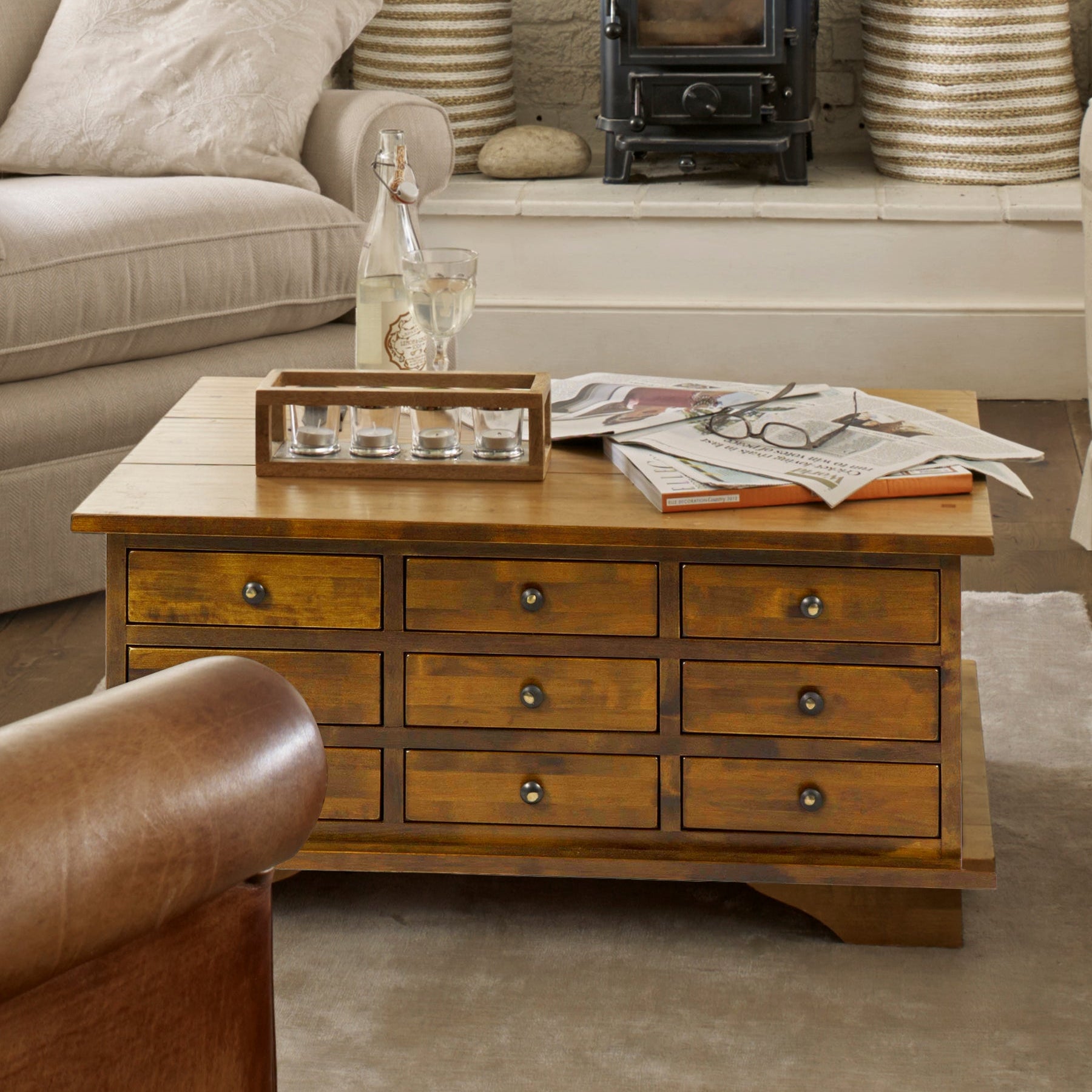 LAURA ASHLEY Garrat | 9-Drawer Coffee Table | Dark Chestnut | Birch