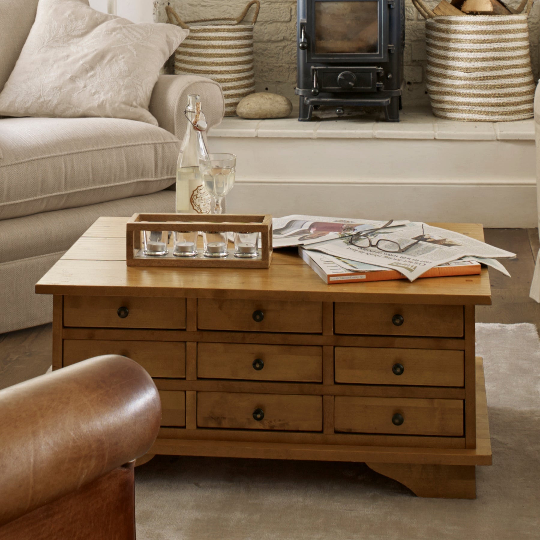 LAURA ASHLEY Garrat | 9-Drawer Coffee Table | Honey | Birch