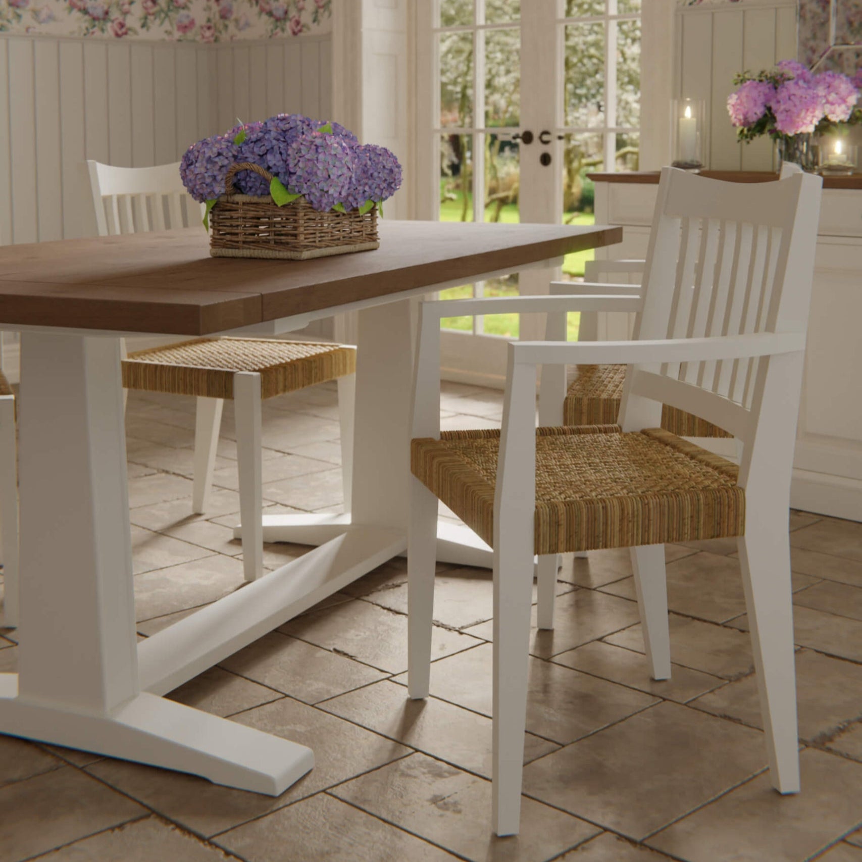 LAURA ASHLEY Llanbister | Satin White Carver Chair | Wood and Rope