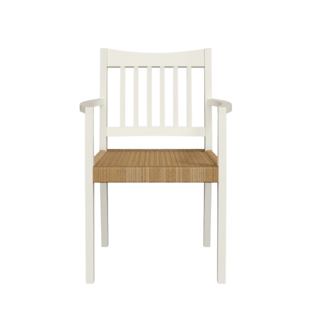 LAURA ASHLEY Llanbister | Satin White Carver Chair | Wood and Rope