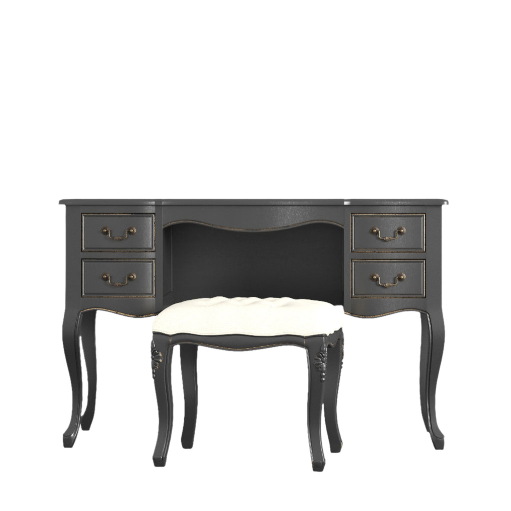 LAURA ASHLEY Montpellier Black 4-Drawer Dressing Table & Stool Set in Solid Wood, 120 x 77 x 45 cm