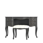 LAURA ASHLEY Montpellier Black 4-Drawer Dressing Table & Stool Set in Solid Wood, 120 x 77 x 45 cm