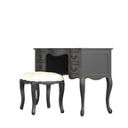 LAURA ASHLEY Montpellier Black 4-Drawer Dressing Table & Stool Set in Solid Wood, 120 x 77 x 45 cm