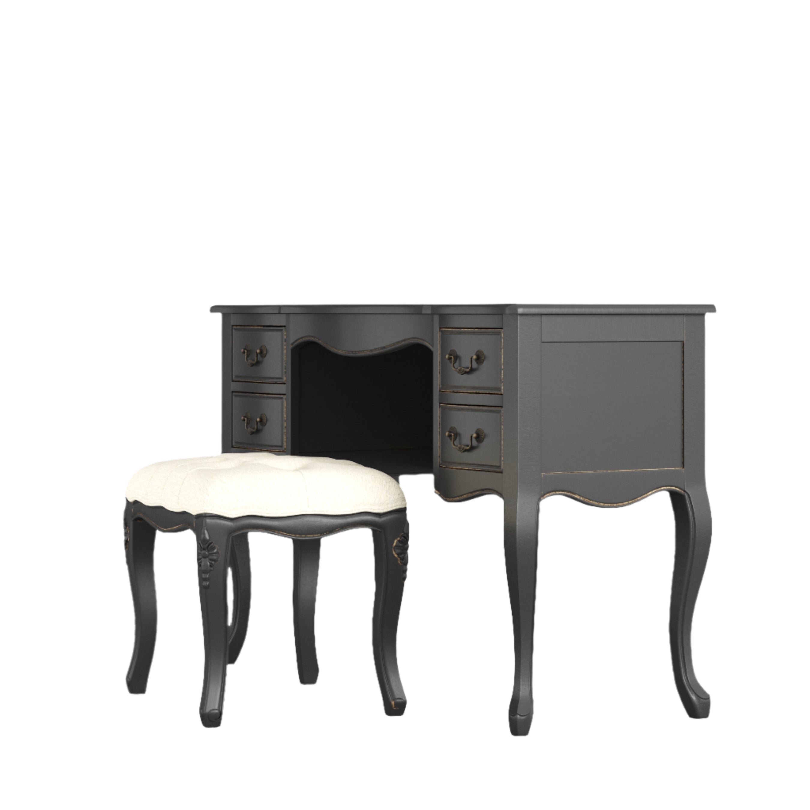 LAURA ASHLEY Montpellier Black 4-Drawer Dressing Table & Stool Set in Solid Wood, 120 x 77 x 45 cm