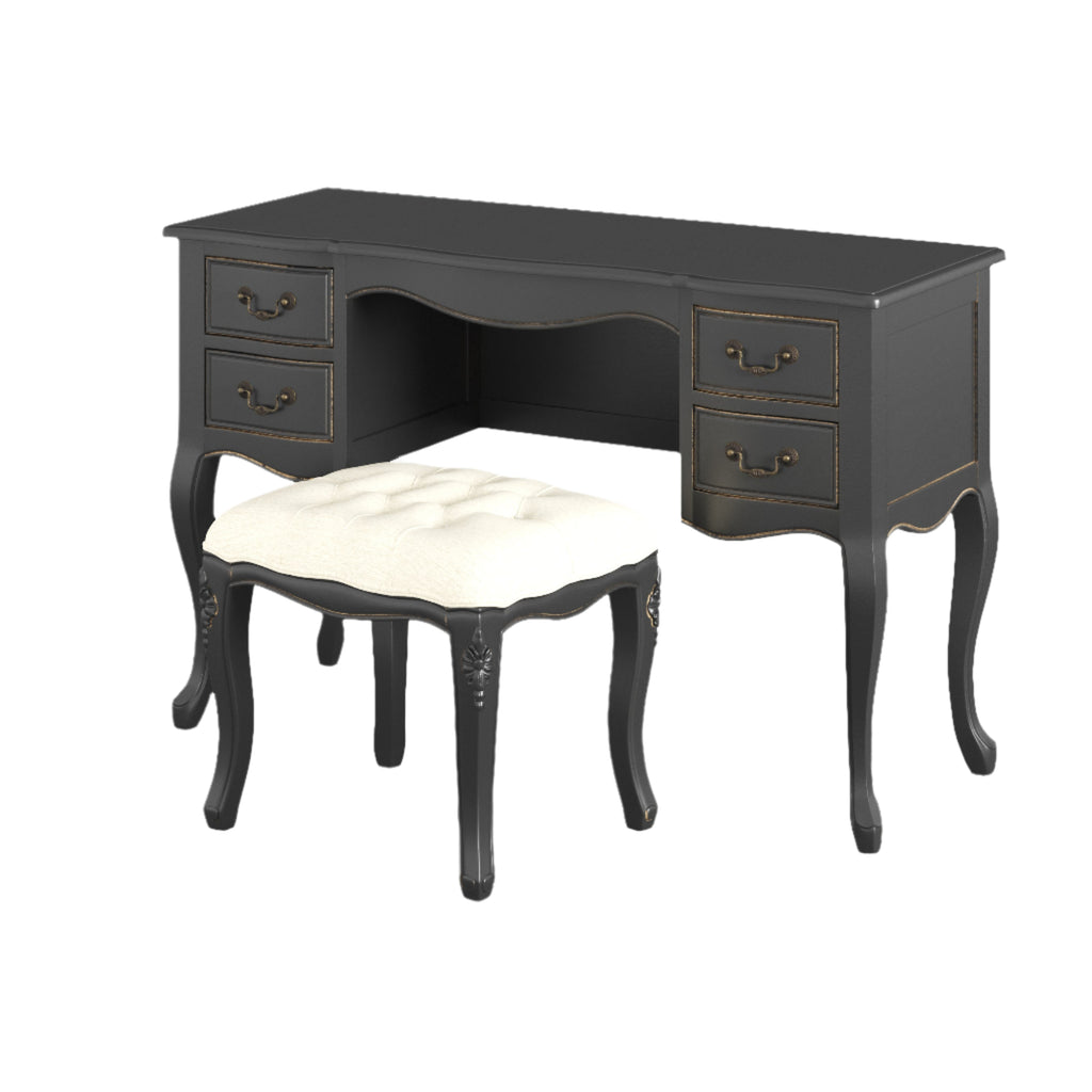 LAURA ASHLEY Montpellier Black 4-Drawer Dressing Table & Stool Set in Solid Wood, 120 x 77 x 45 cm