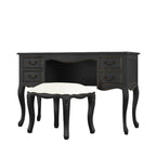 LAURA ASHLEY Montpellier Black 4-Drawer Dressing Table & Stool Set in Solid Wood, 120 x 77 x 45 cm