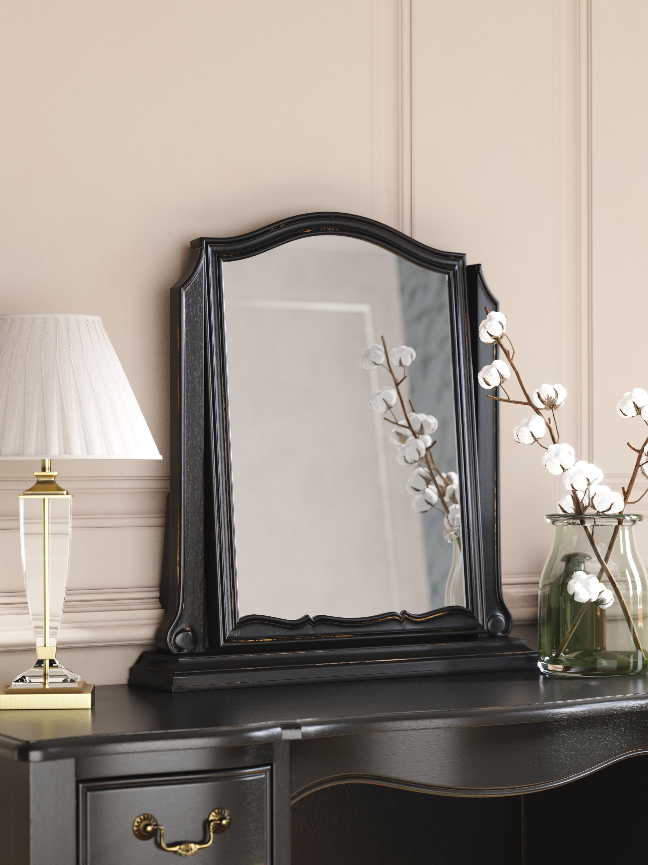 LAURA ASHLEY Montpellier Black Dressing Table Mirror in Solid Wood, 60 x 55 x 12 cm