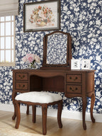LAURA ASHLEY Montpellier Walnut 4-Drawer Dressing Table & Stool Set in Solid Wood, 120 x 77 x 45 cm