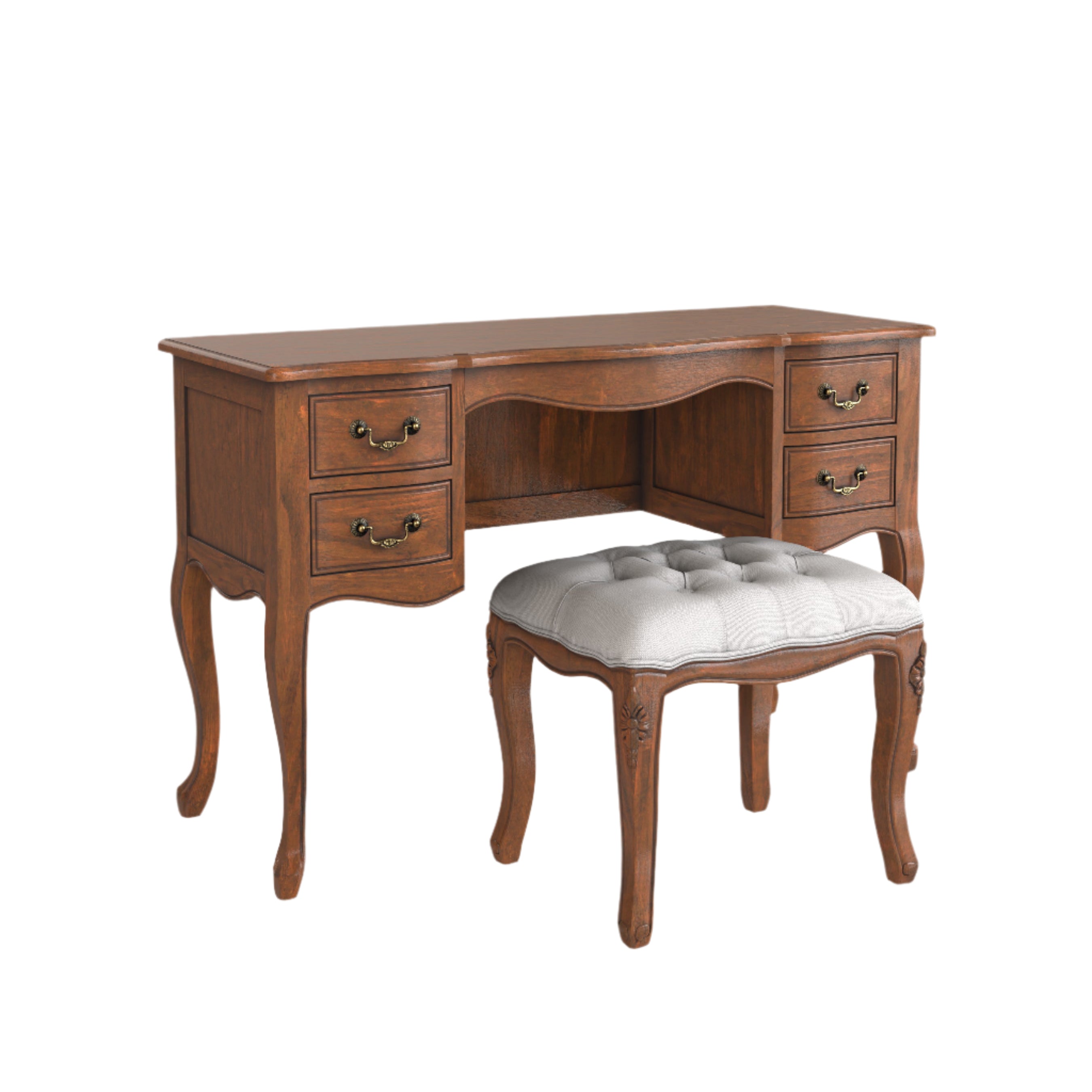 LAURA ASHLEY Montpellier Walnut 4-Drawer Dressing Table & Stool Set in Solid Wood, 120 x 77 x 45 cm