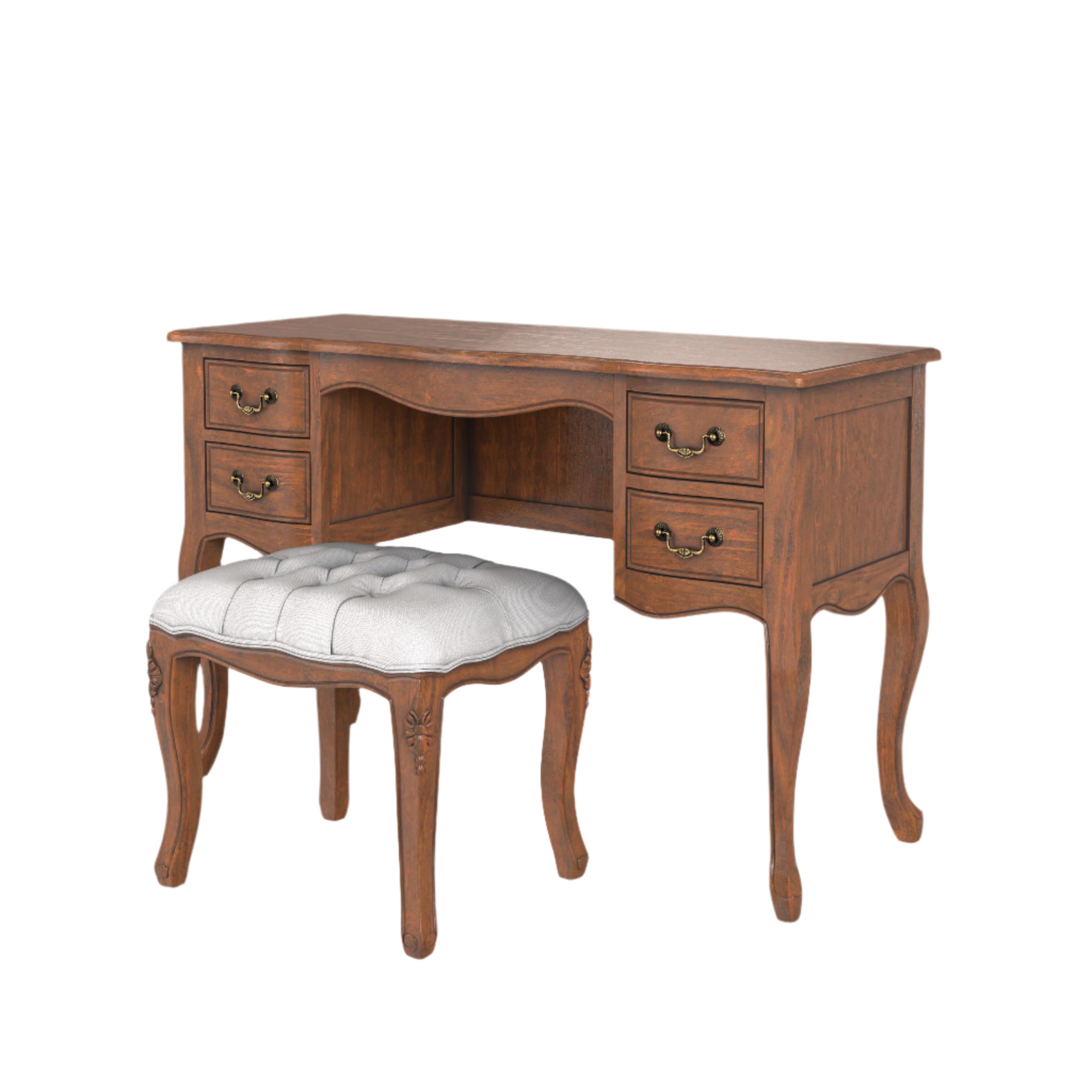 LAURA ASHLEY Montpellier Walnut 4-Drawer Dressing Table & Stool Set in Solid Wood, 120 x 77 x 45 cm