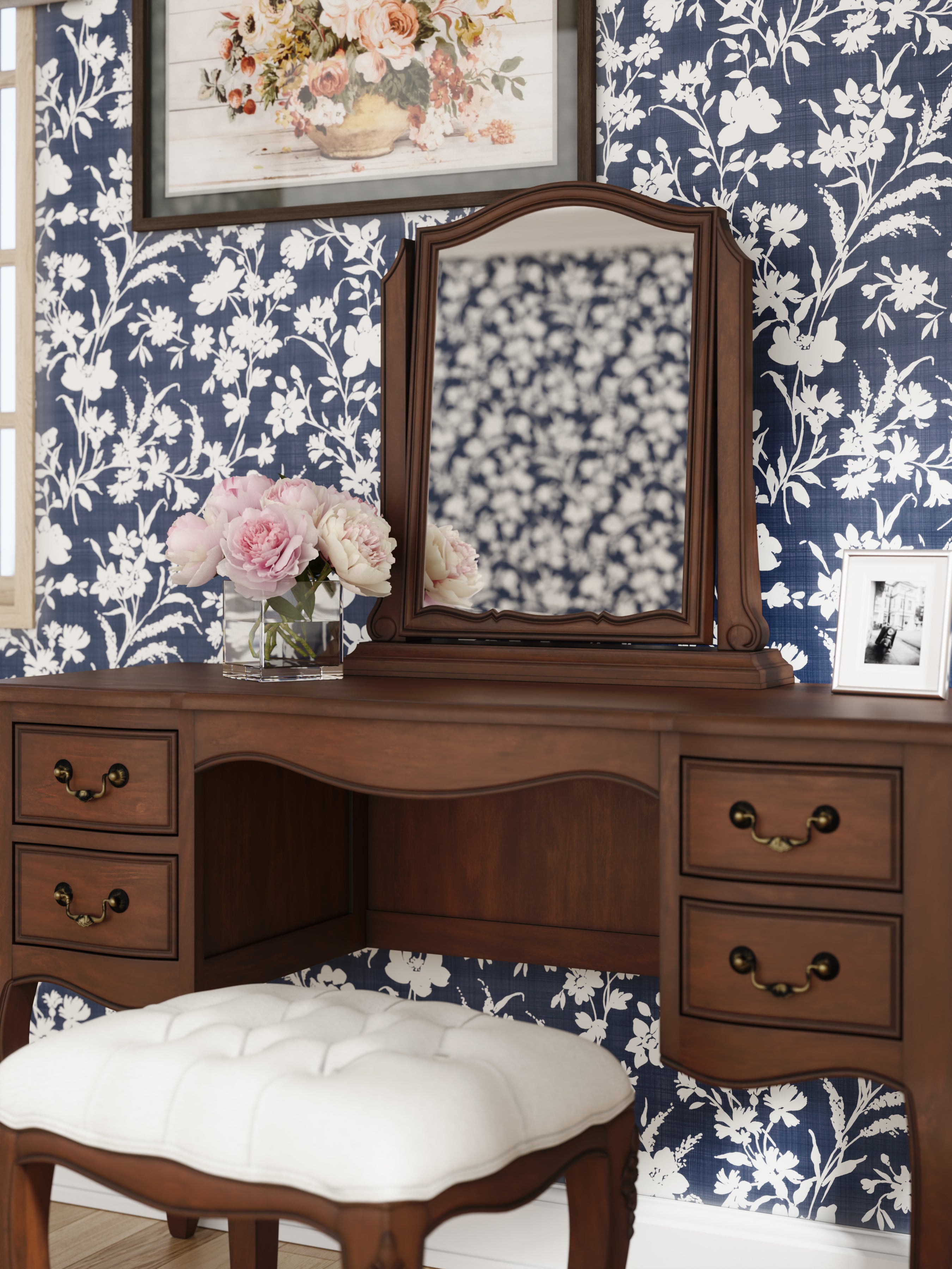 LAURA ASHLEY Montpellier Walnut Dressing Table Mirror in Solid Wood, 60 x 55 x 12 cm