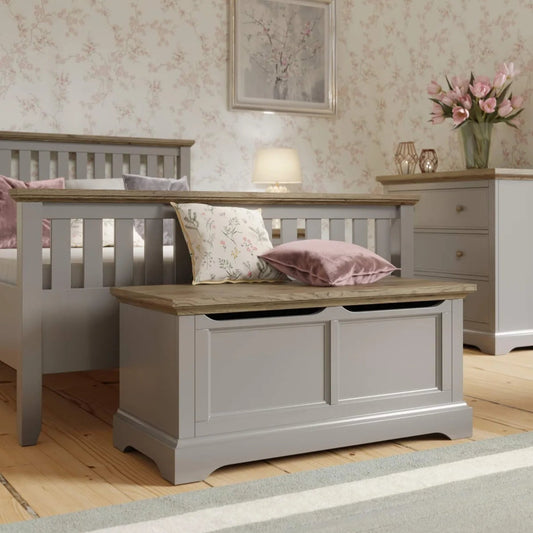 LAURA ASHLEY Oakham Solid Oak Blanket Box in Pale French Grey 1