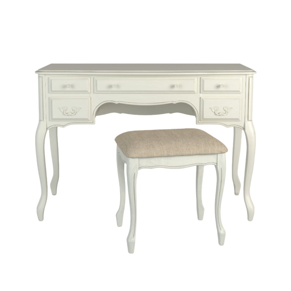 LAURA ASHLEY Provençale Ivory 5-Drawer Dressing Table & Stool Set in Solid Wood, 110 x 77 x 47 cm
