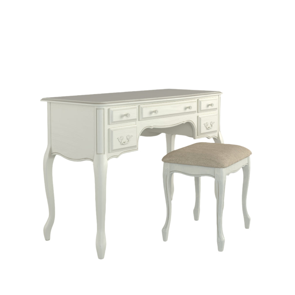 LAURA ASHLEY Provençale Ivory 5-Drawer Dressing Table & Stool Set in Solid Wood, 110 x 77 x 47 cm