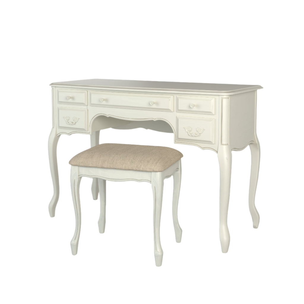 LAURA ASHLEY Provençale Ivory 5-Drawer Dressing Table & Stool Set in Solid Wood, 110 x 77 x 47 cm