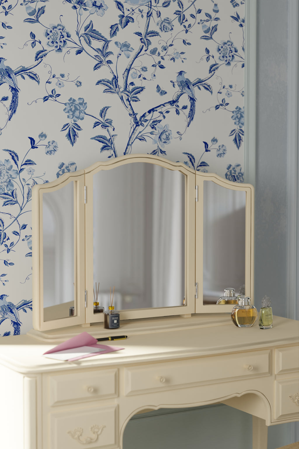 LAURA ASHLEY Provençale Ivory Dressing Table Mirror in Solid Wood, 80 x 60 x 17 cm