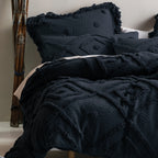 LINEN HOUSE Adalyn Aztec Tufted 100% Cotton SINGLE Duvet Cover Set, Indigo - Regina Luxury Interiors