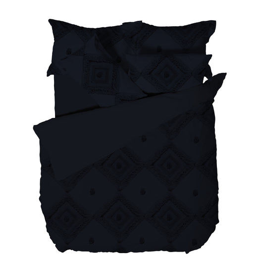 LINEN HOUSE Adalyn Aztec Tufted 100% Cotton SINGLE Duvet Cover Set, Indigo
