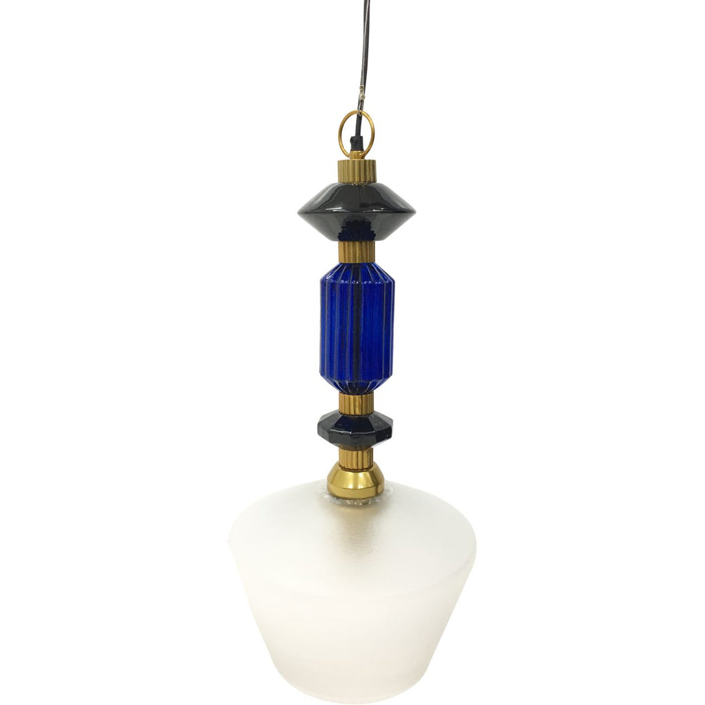 LIBRA INTERIORS Alena Ink Blue and Frosted Glass Pendant Ceiling Light