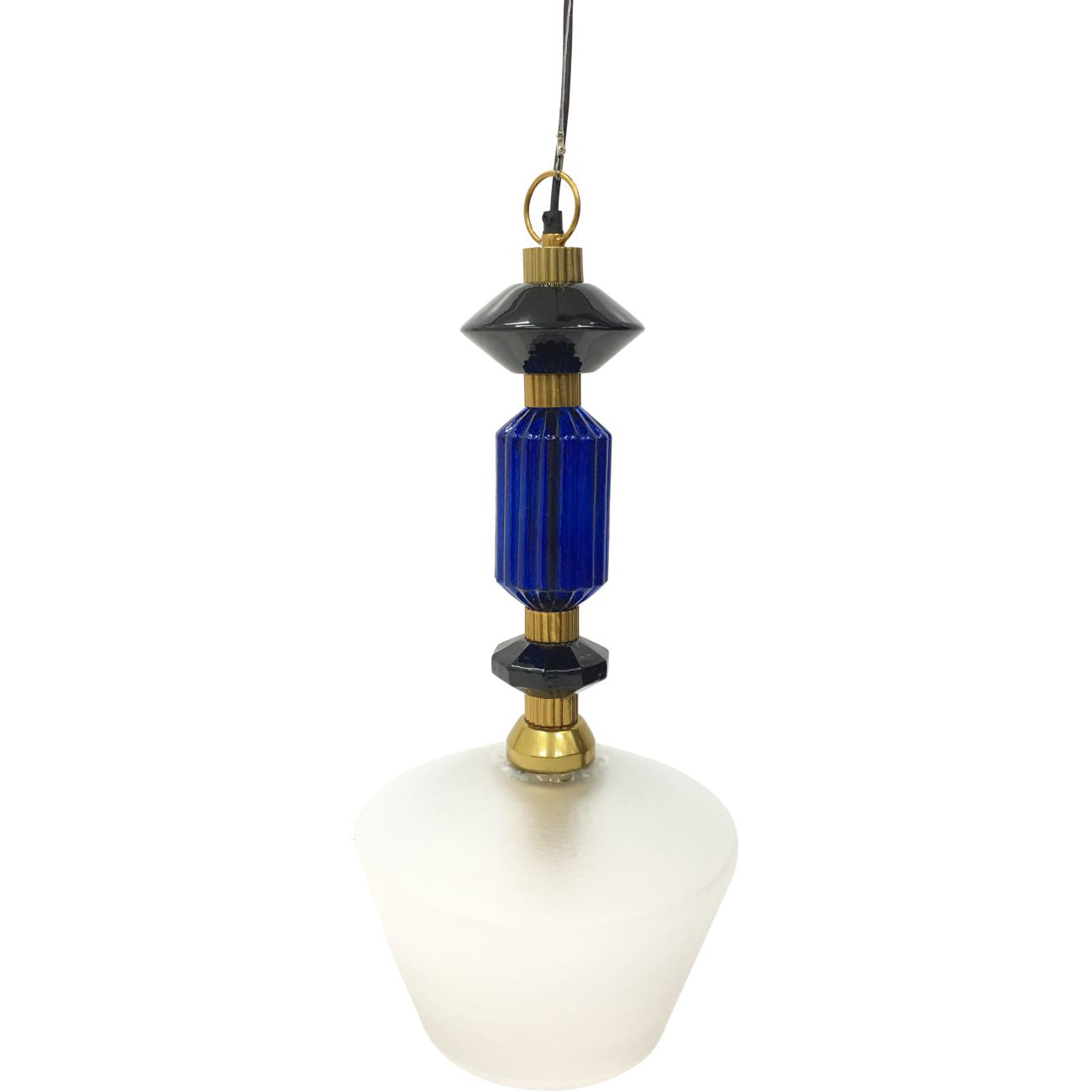LIBRA INTERIORS Alena Ink Blue and Frosted Glass Pendant Ceiling Light