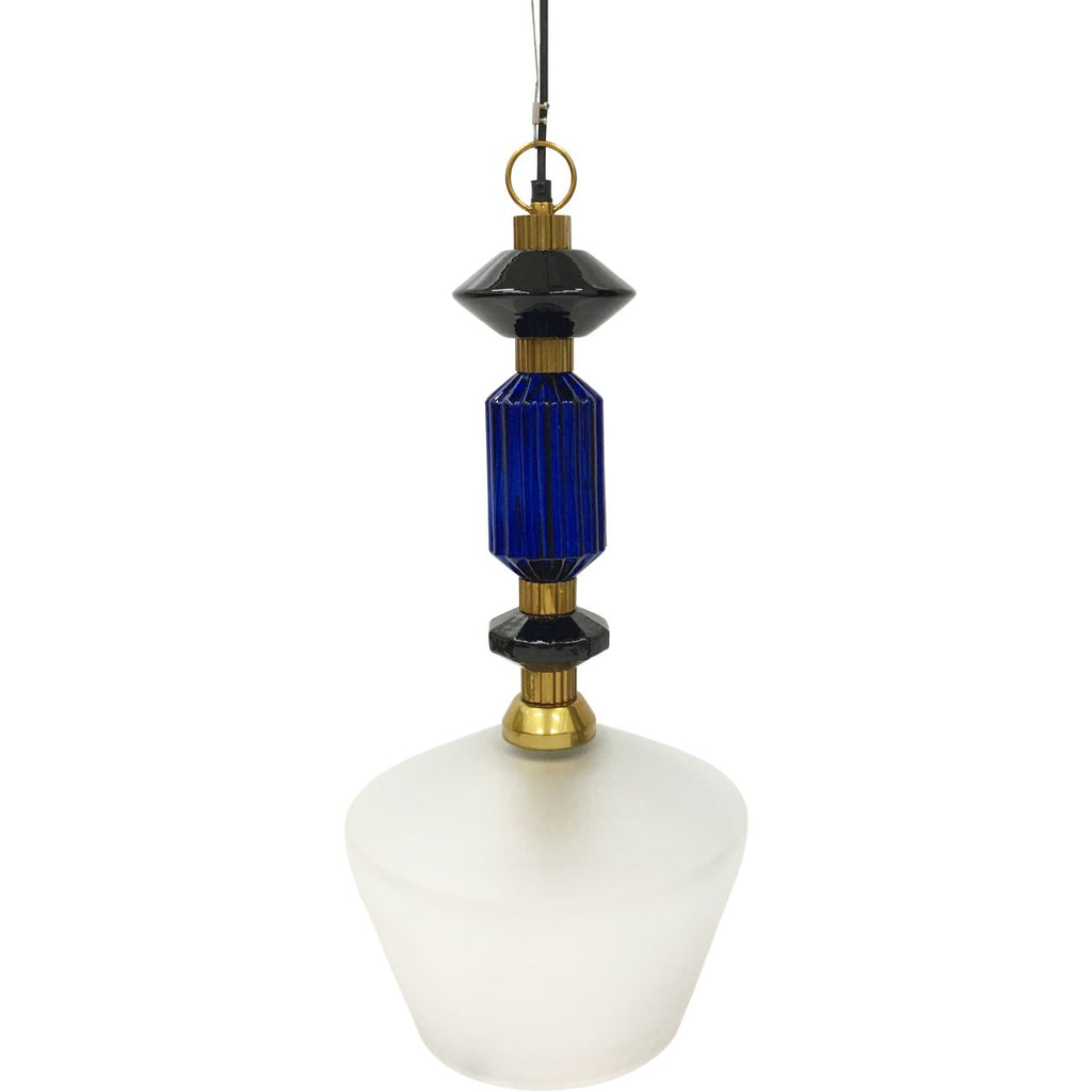 LIBRA INTERIORS Alena Ink Blue and Frosted Glass Pendant Ceiling Light