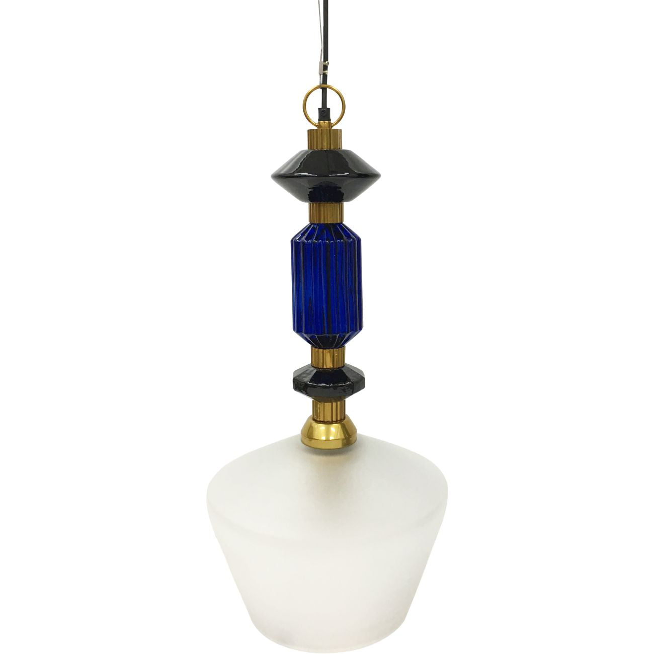 LIBRA INTERIORS Alena Ink Blue and Frosted Glass Pendant Ceiling Light